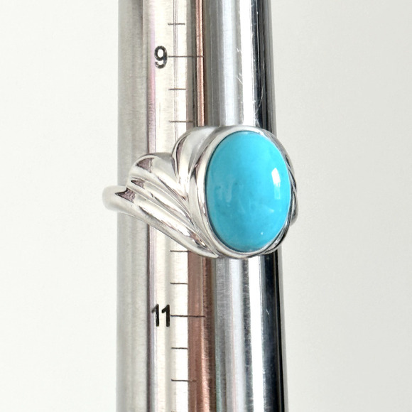 925 Sterling Silver JS Designer Large Oval Turquoise Band Ring Size 10 - Picture 10 of 13